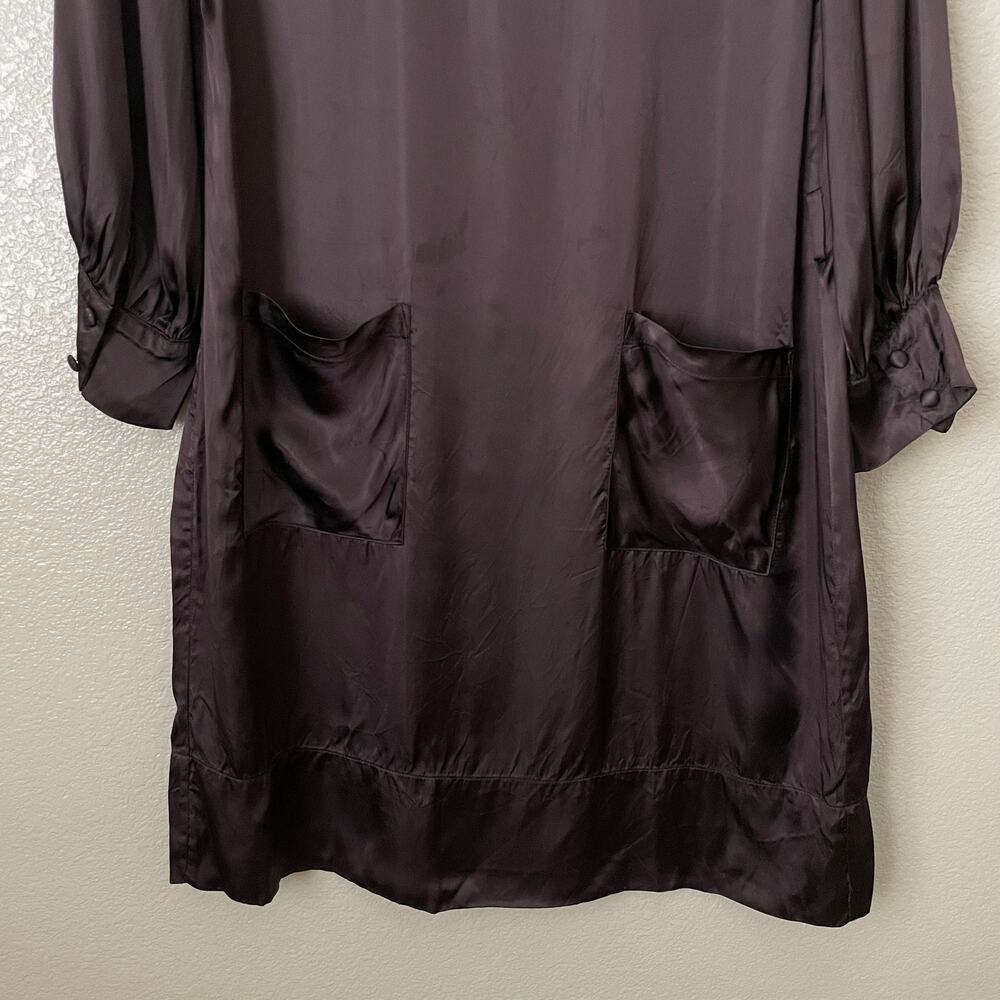 Scanlan Theodore Dress Womens Medium Brown Satin Mini Quiet Luxury Minimalist - Picture 5 of 14